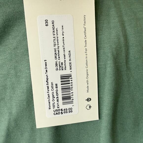 Pact NWT Dark Forest Softspun Pocket Tshirt Dress Sz Small Organic Cotton Green - Picture 9 of 12